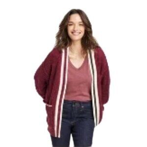 NWT Women's Open-Front Cardigan - Universal Thread™ Burgundy Striped XS